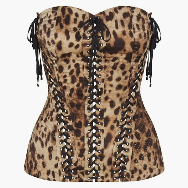 Skims X Dolce&gabbana Silk Lace Up Corset Leopard