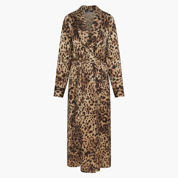 Skims X Dolce&gabbana Silk Long Robe Leopard