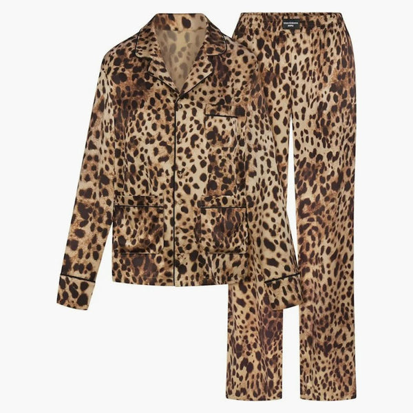 Skims X Dolce&gabbana Silk Long Sleeve Sleep Set Leopard