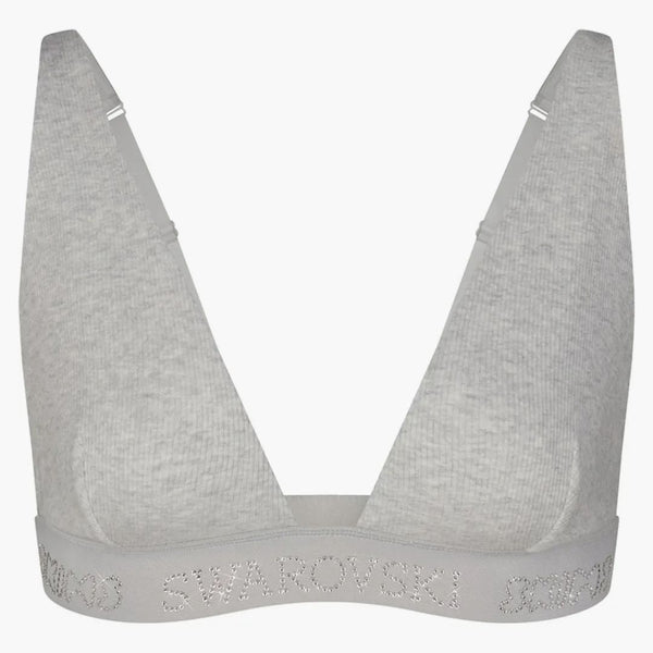 Skims X Swarovski Cotton Rib Plunge Bralette Light Heather Grey