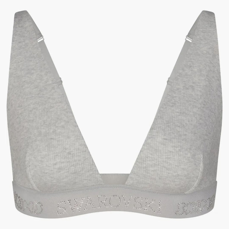 Skims X Swarovski Cotton Rib Plunge Bralette Light Heather Grey