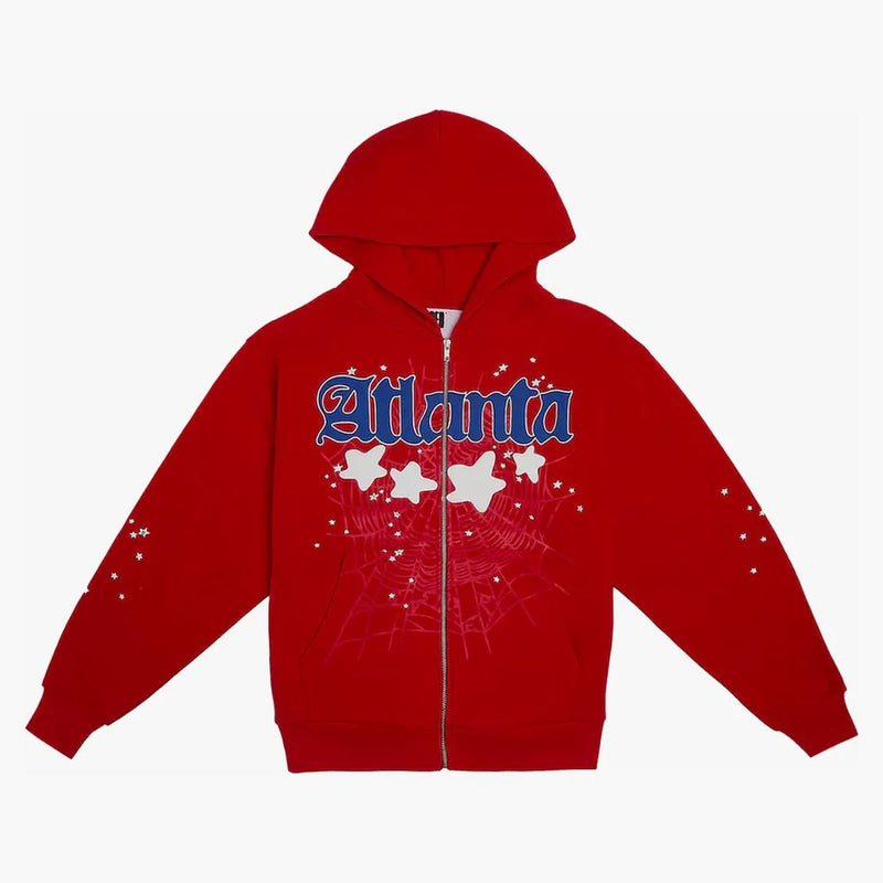 Sp5der Atlanta Zip Up Hoodie Red