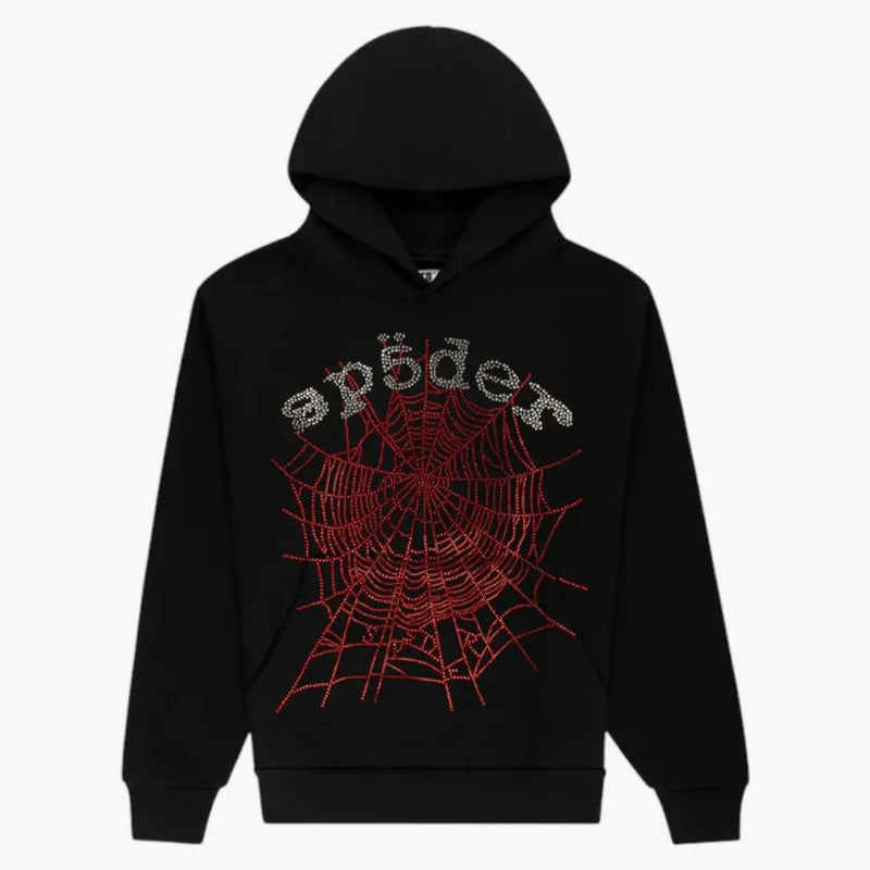 Sp5der Rhinestone Og Web V2 Hoodie Black