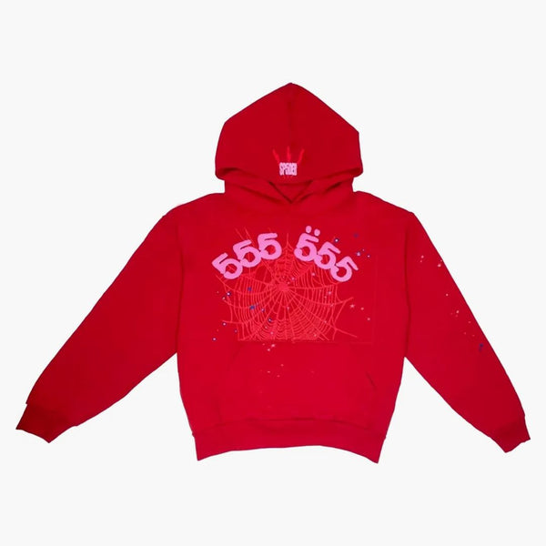 Sp5der Worldwide Red Angel Number 555 Hoodie Red