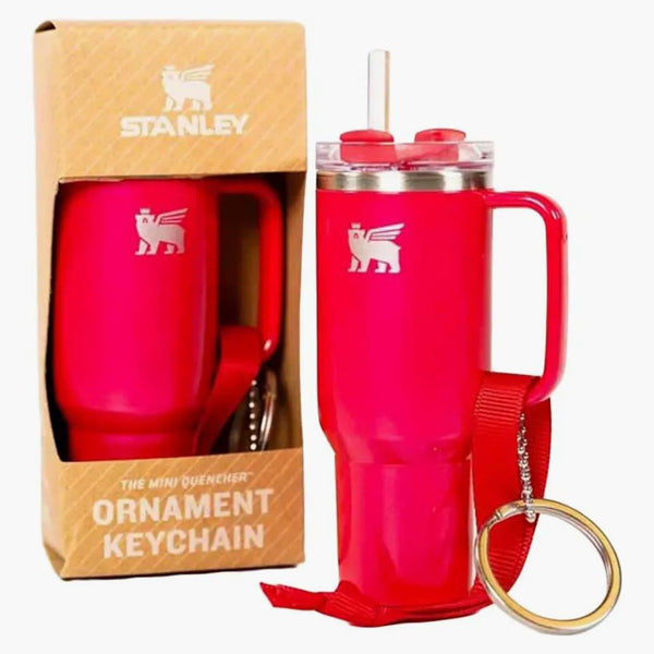 Stanley Water Bottle Keychain Christmas Tree Ornament Strawberry Red Shimmer