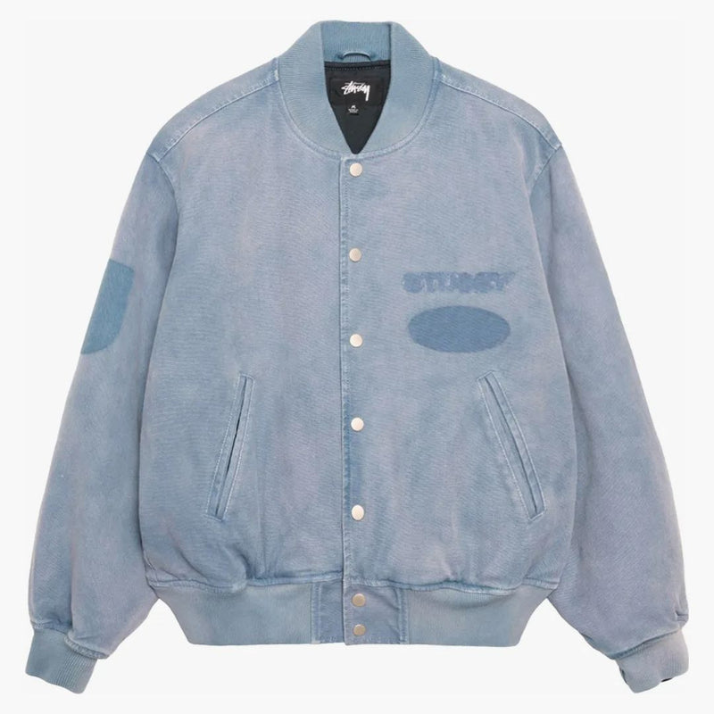 Stussy Ghost Logo Canvas Varsity Jacket Blue