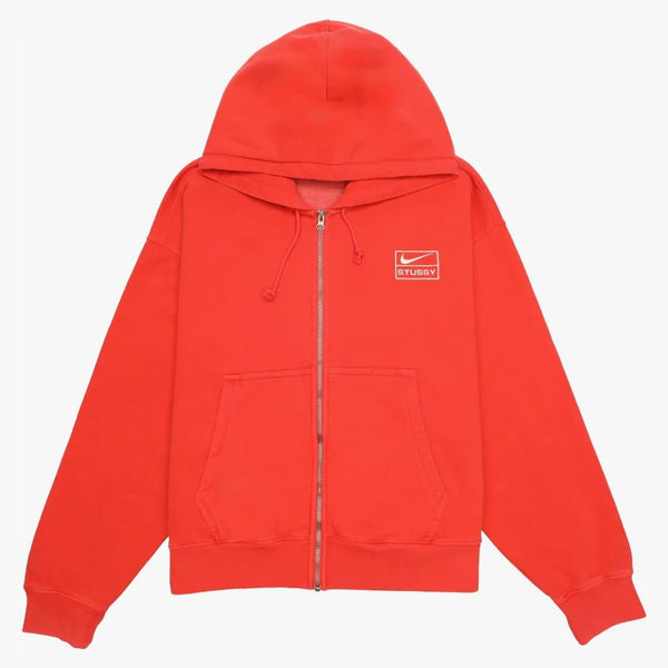 Stussy X Nike Pigment Dyed Fleece Zip Hoodie Habanero Red