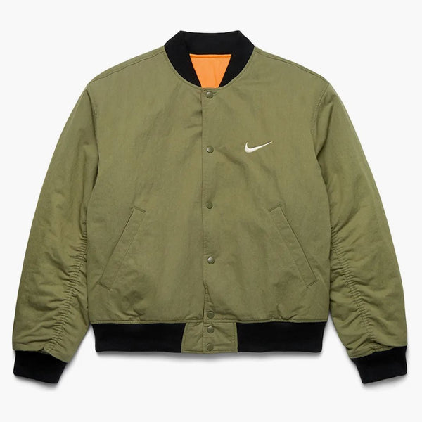 Stussy X Nike Reversible Varsity Jacket Medium Olive/bright Mandarin