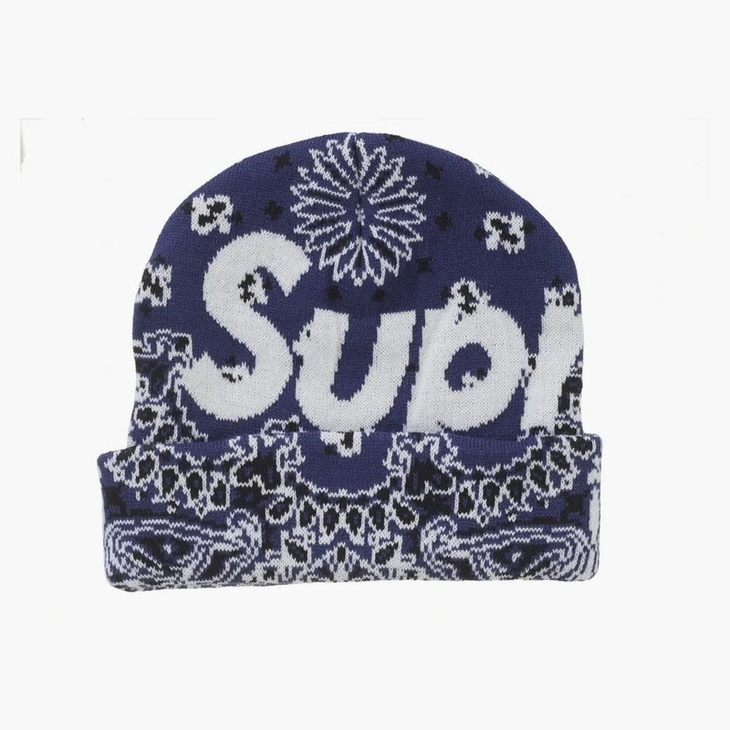 Supreme Bandana Big Logo Beanie Blue