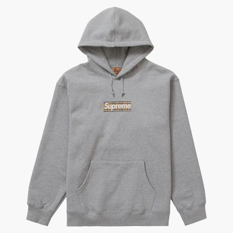 Supreme Burberry Box Logo Hooded Sweatshirt Heather Grey