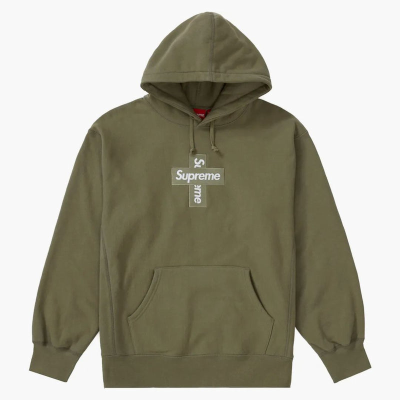 Supreme Cross Box Logo Hooded Sweatshirt Light Olive