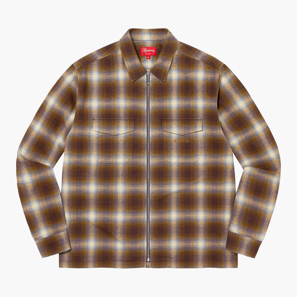 Supreme Flannel Zip Up Shirt Brown