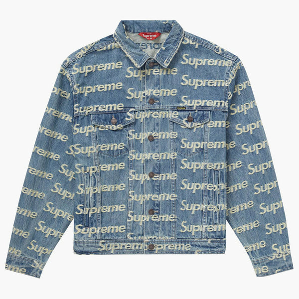 Supreme Frayed Logos Denim Trucker Jacket Blue