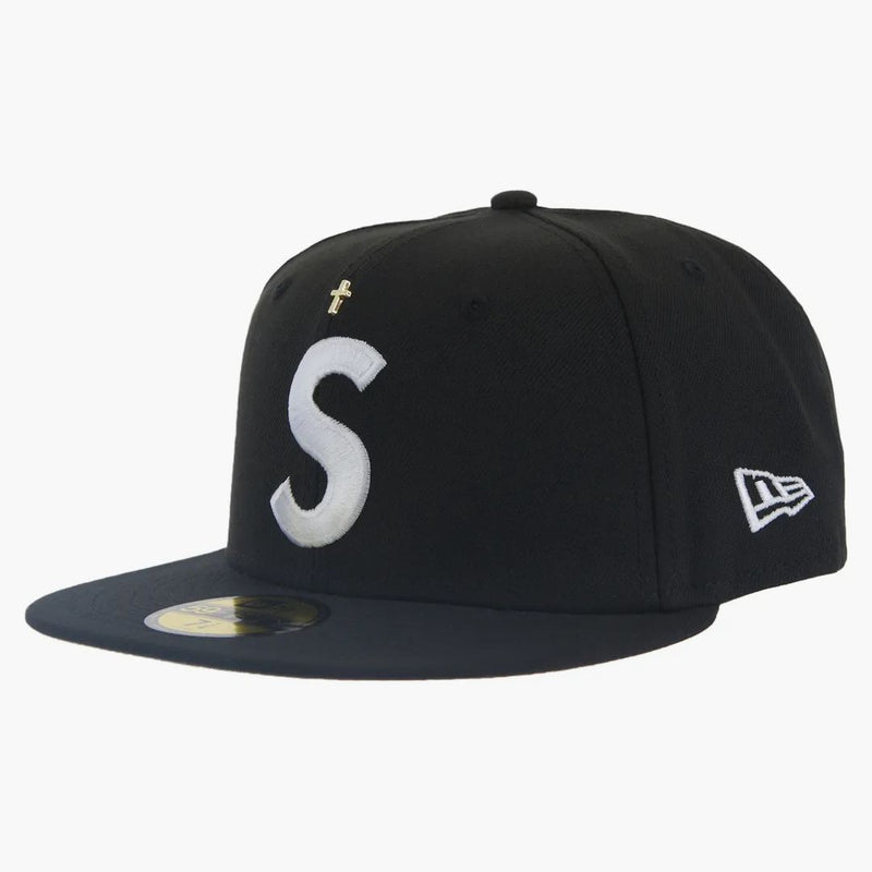 Supreme Gold Cross S Logo New Era Fitted Hat Black