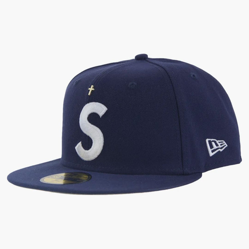 Supreme Gold Cross S Logo New Era Fitted Hat Light Navy