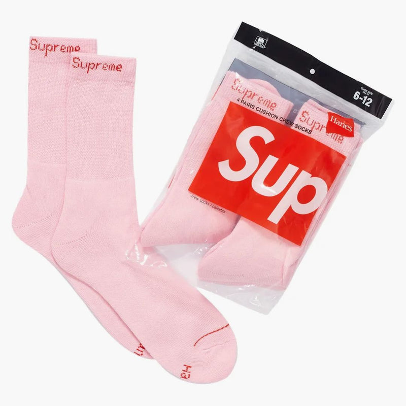 Supreme Hanes Crew Socks (4 Pack) Pink