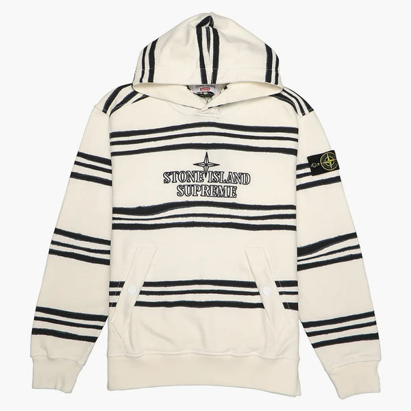 Supreme Stone Island Warp Stripe Hooded Sweatshirt White