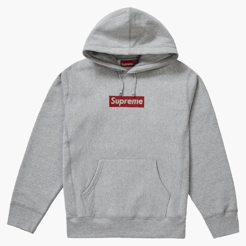 Supreme Swarovski Box Logo Hooded Sweatshirt Heather Grey