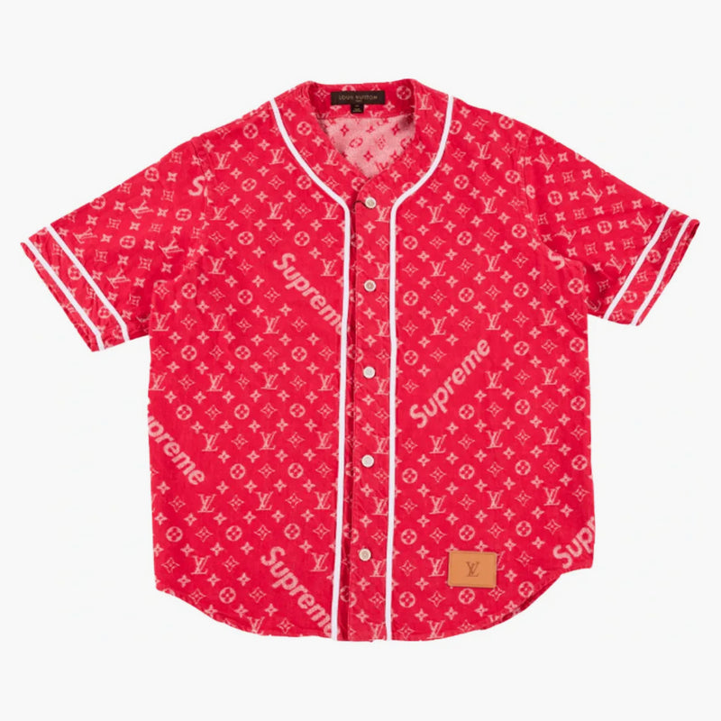 Supreme X Louis Vuitton Jacquard Denim Baseball Jersey Red