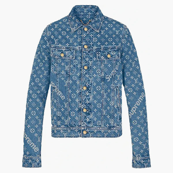 Supreme X Louis Vuitton Jacquard Denim Trucker Jacket Blue