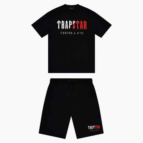 Trapstar Chenille Decoded Short Set Black/red