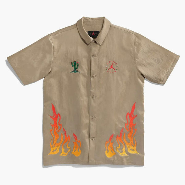 Travis Scott Cactus Jack X Jordan Button Down Shirt Khaki/university Red