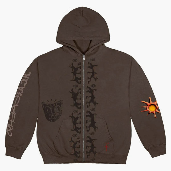 Travis Scott Reverse Dog Zip Up Hoodie Brown