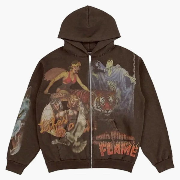 Travis Scott Utopia Circus Maximus 2023 Tour Zip-up Hoodie Brown