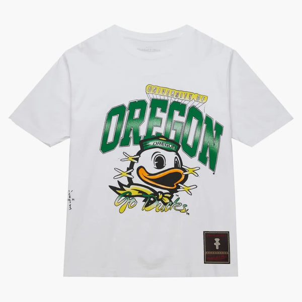 Travis Scott X Mitchell & Ness Oregon Ducks Hand-drawn T-shirt White