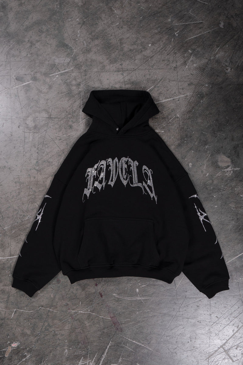 Favela Ribcage Rhinestone Hoodie Black