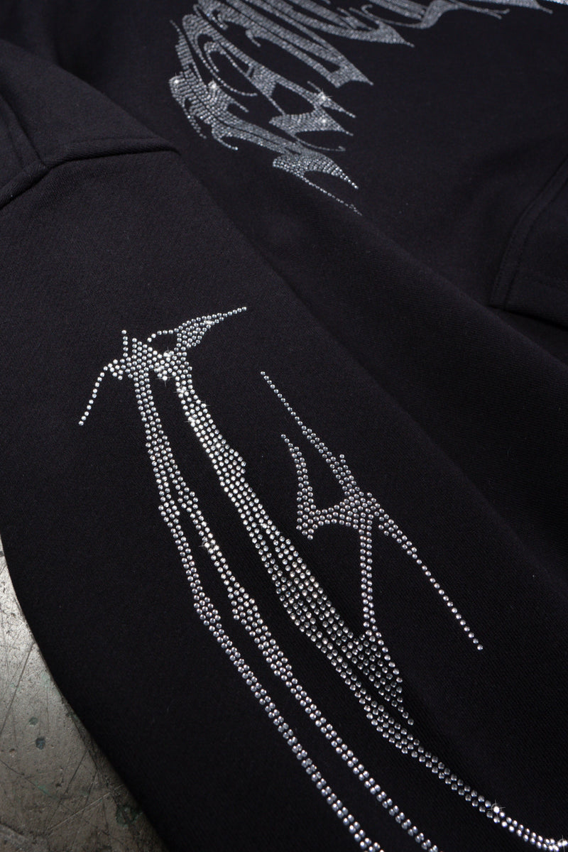 Favela Ribcage Rhinestone Hoodie Black