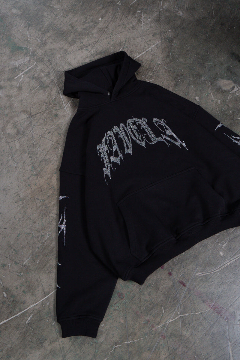 Favela Ribcage Rhinestone Hoodie Black