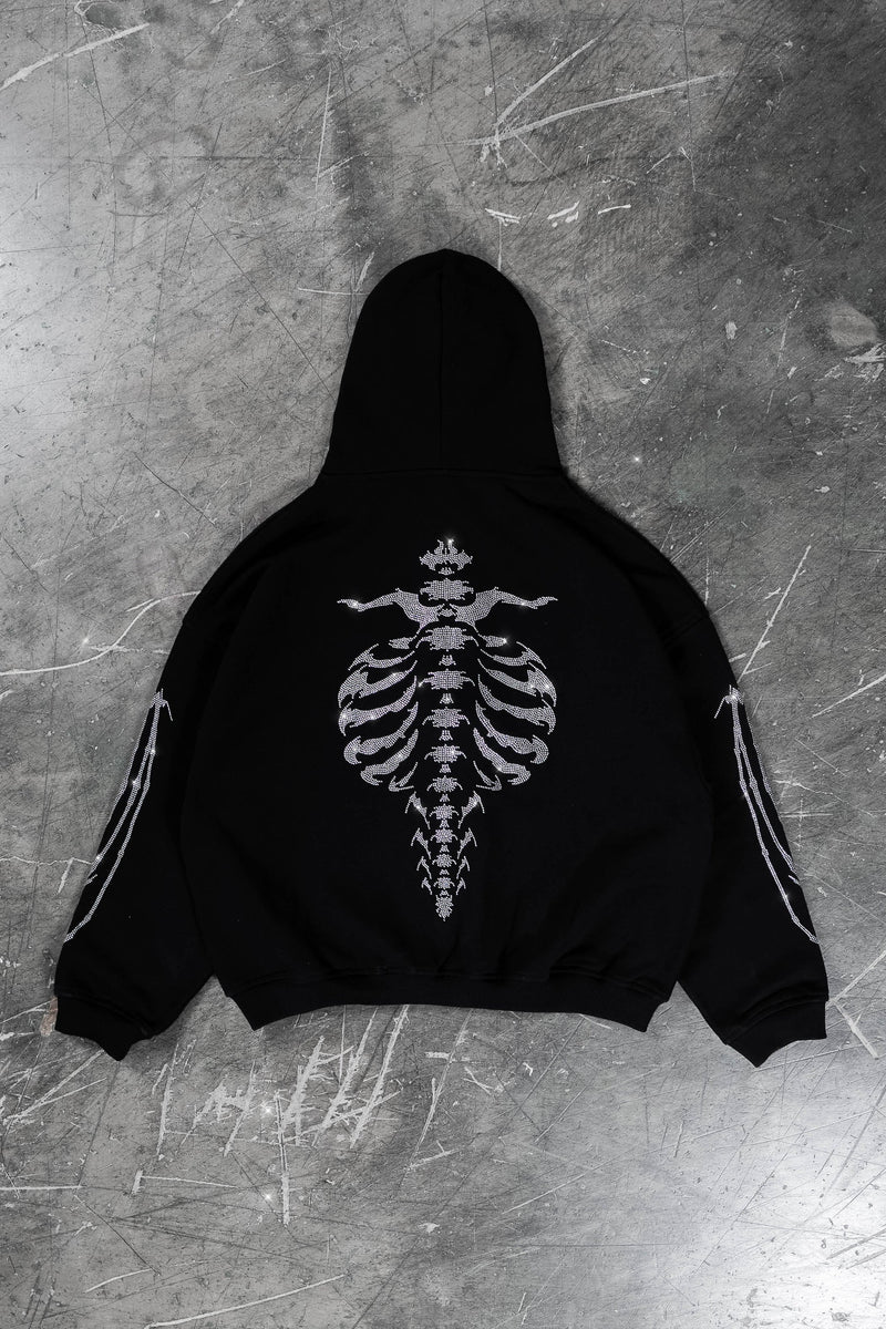 Favela Ribcage Rhinestone Frontzip Black